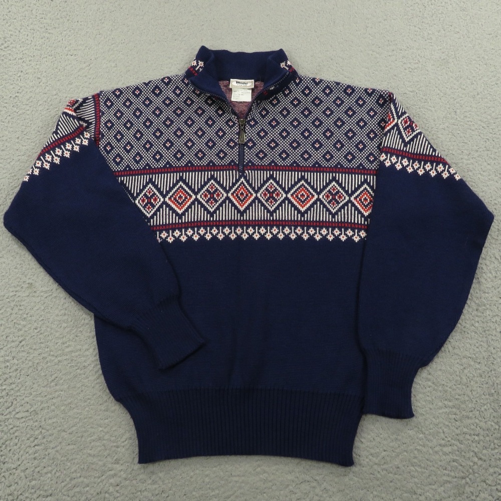 VINTAGE Fair Isle Sweater Mens Medium Wool Birdseye Knit 1/4 Zip Jumper Meister